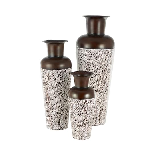 White & Brown Spotted Tapered Floor Metal Vase Set